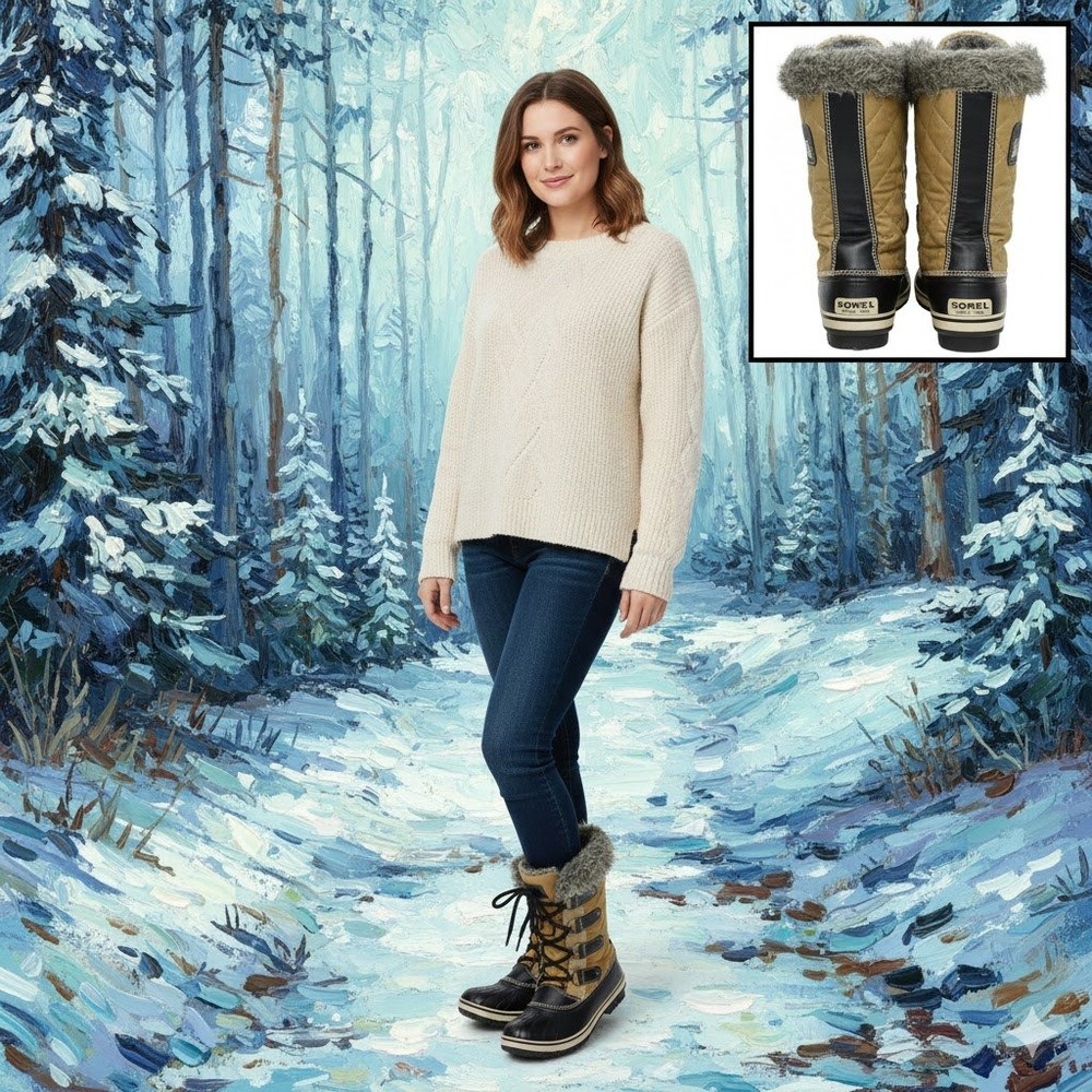 Sorel Tofino Cate Boots Women's 9.5 Tan Quilted Waterproof‎ Winter Snow NL1937